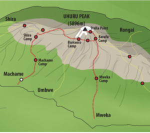 Karta över KilimanjaroscMachame-led
