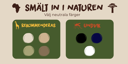 Neutrala färger som rekommenderas för safari samt färger som bör undvikas